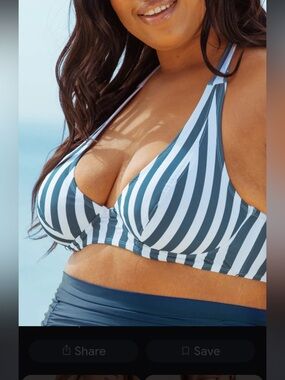 Shapermint Striped Halter Bikini Top Blue and White. ONLY TOP